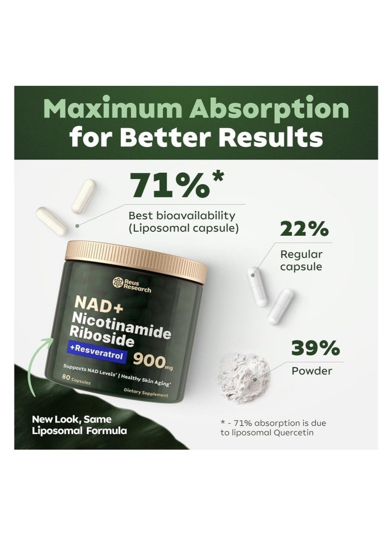 Reus Research Liposomal Nicotinamide Riboside + Resveratrol & Quercetin – High‑Purity NAD Booster for Anti‑Aging, Energy & Focus – 80 Capsules - Image 2