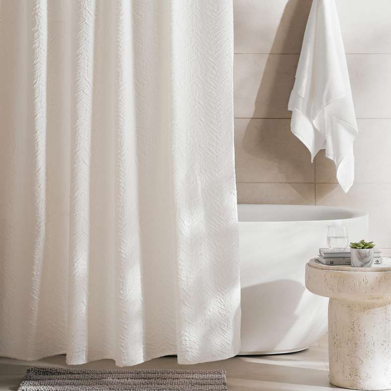 Pan Home White Embossed Shower Curtain for Bathroom