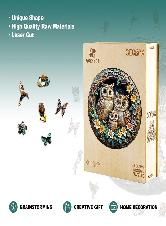 DOCRAGI Wooden Puzzles for Adults - 3D Vision Effects Owl Family Wooden Jigsaw Puzzles - Unique Shaped Wooden Jigsaw Puzzles - Animal Wooden Puzzle Easter Creative Gifts - Puzzle Toys - (100pcs) - Image 4