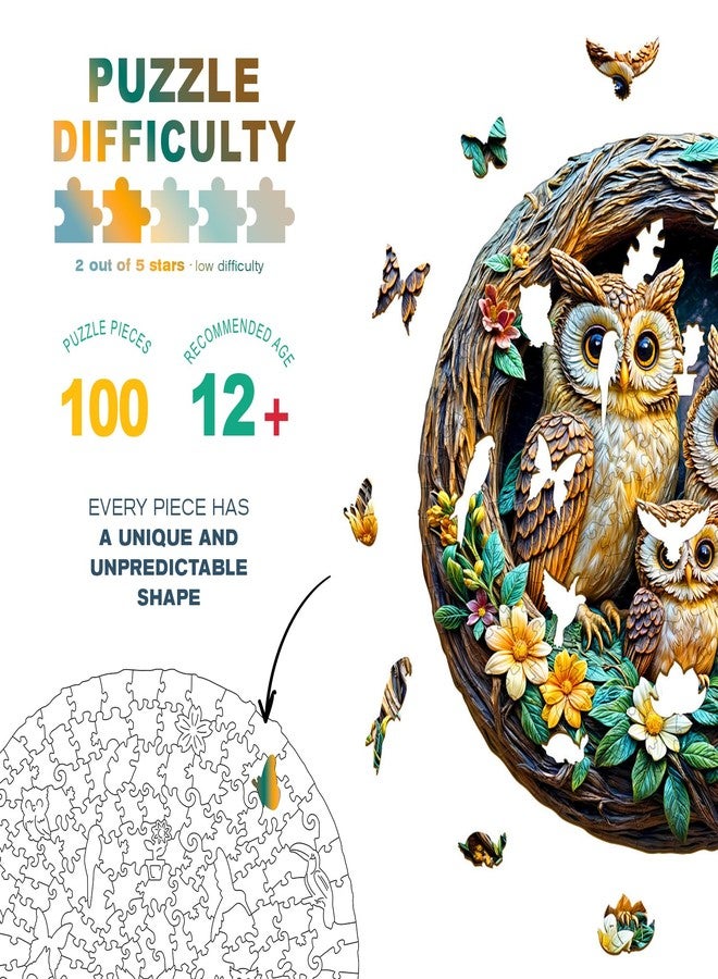 DOCRAGI Wooden Puzzles for Adults - 3D Vision Effects Owl Family Wooden Jigsaw Puzzles - Unique Shaped Wooden Jigsaw Puzzles - Animal Wooden Puzzle Easter Creative Gifts - Puzzle Toys - (100pcs) - Image 3