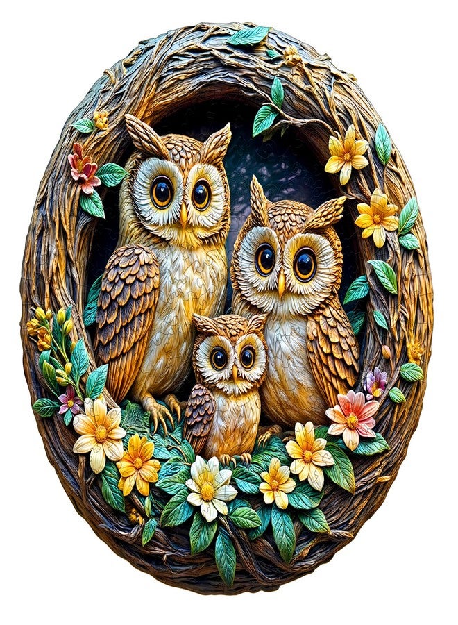 DOCRAGI Wooden Puzzles for Adults - 3D Vision Effects Owl Family Wooden Jigsaw Puzzles - Unique Shaped Wooden Jigsaw Puzzles - Animal Wooden Puzzle Easter Creative Gifts - Puzzle Toys - (100pcs) - Image 1