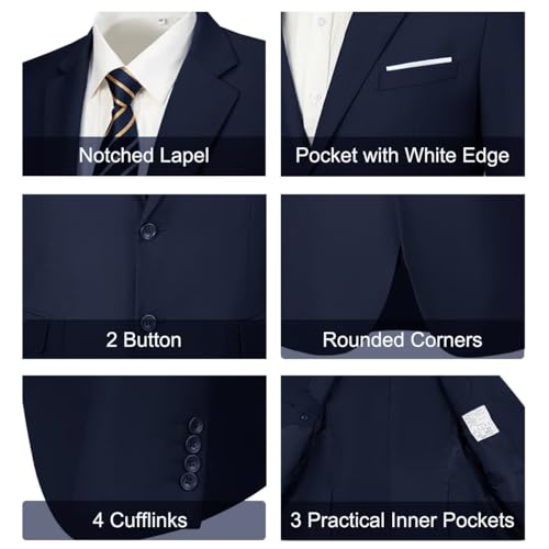 Lynerun Men's 2 Piece Suit Slim Fit Prom Suits for Men Solid Formal Suit for Party Homecoming Wedding Groom Navy Men Tuxedo S - Image 5