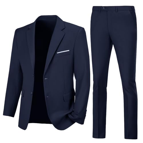 Lynerun Men's 2 Piece Suit Slim Fit Prom Suits for Men Solid Formal Suit for Party Homecoming Wedding Groom Navy Men Tuxedo S - Image 4
