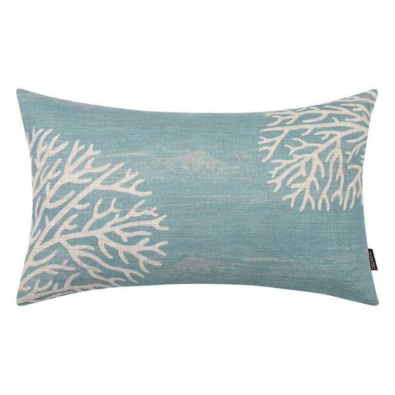 TRENDIN Coral Couch Pillow Cover 12X20 Sea Marine Decor Rectangular Linen Cushion Case Sofa Rustic Home Decorations Blue PL1104TR - Image 1