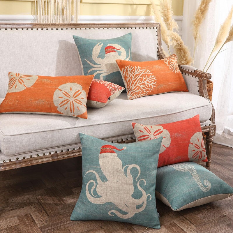 TRENDIN Coral Couch Pillow Cover 12X20 Sea Marine Decor Rectangular Linen Cushion Case Sofa Rustic Home Decorations Blue PL1104TR - Image 3