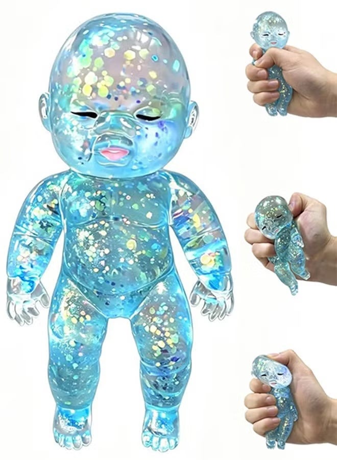 Shiny Baby Doll Soft Rubber Stress Relief Toy, Glowing Stress Ball, Blue