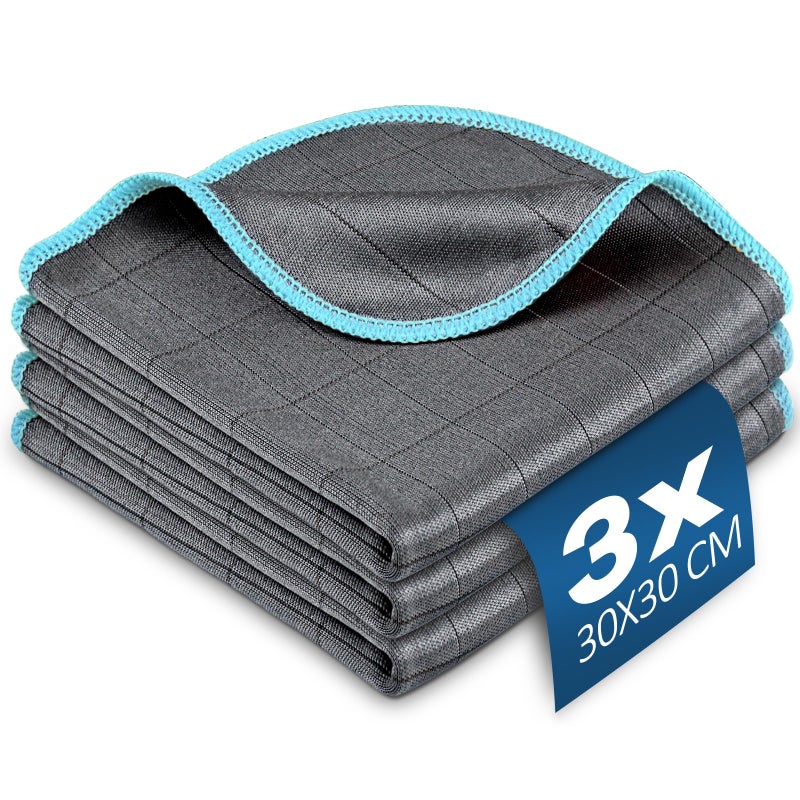 Airlab Carbon Microfiber Towels for Car Glass Window Polishing Cleaning Cloth Auto Detailing Lint Free Streak Free Drying Car Wash Large Towel Pack of 3 12 x 12 GreyBlue - Image 3