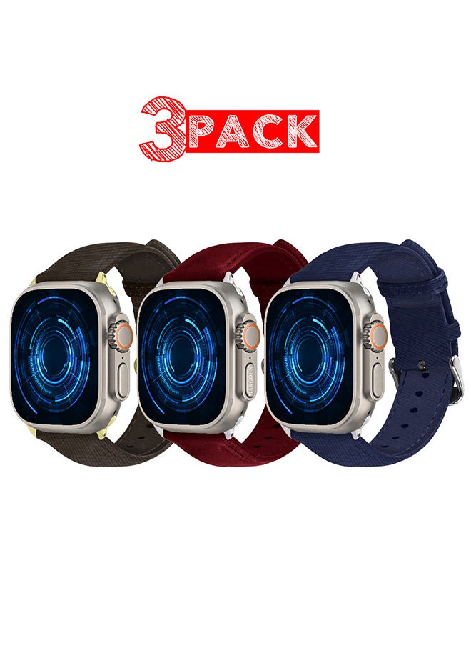 CATANES - 3 Pack For Apple Watch Band 49mm/45mm/44mm Leather Band Buckle Strap Wristband Compatible with Apple watch series Ultra2/Ultra/8/7/SE/5/4/3/2/1 - Image 1