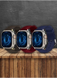 CATANES 3 Pack For Apple Watch Band 49mm/45mm/44mm Leather Band Buckle Strap Wristband Compatible with Apple watch series Ultra2/Ultra/8/7/SE/5/4/3/2/1  - Image 2