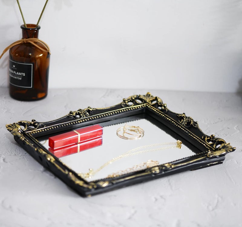 Funerom Vintage 11 x 9.5 inch Decorative Mirror, Wall Mounted & Tabletop Makeup Mirror ，Square (Black) - Image 4