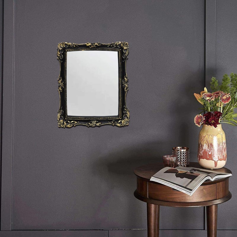 Funerom Vintage 11 x 9.5 inch Decorative Mirror, Wall Mounted & Tabletop Makeup Mirror ，Square (Black) - Image 2