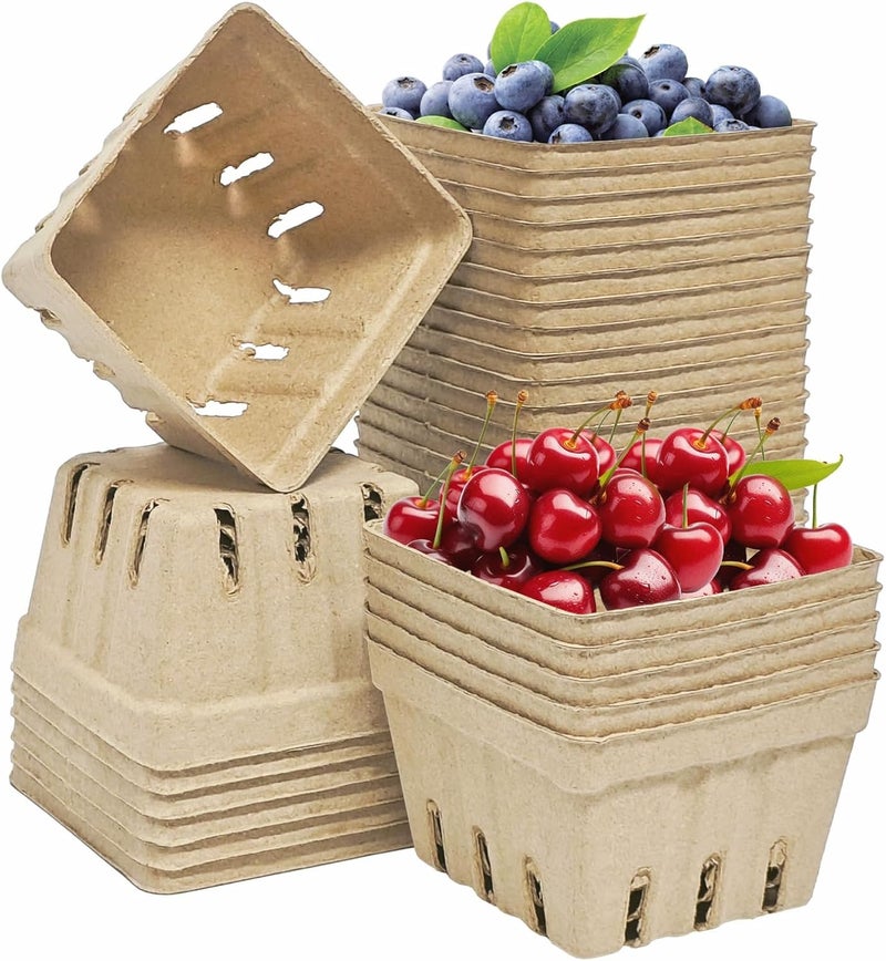 EXJEXJ 30 Pcs Natural Pulp Fiber Berry Basket Small Vented Berry Picking Basket Small Container Holder for Fruits Vegetable Farmer Market Grocery - Image 1