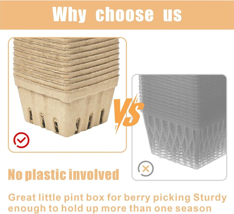 EXJEXJ 30 Pcs Natural Pulp Fiber Berry Basket Small Vented Berry Picking Basket Small Container Holder for Fruits Vegetable Farmer Market Grocery - Image 5