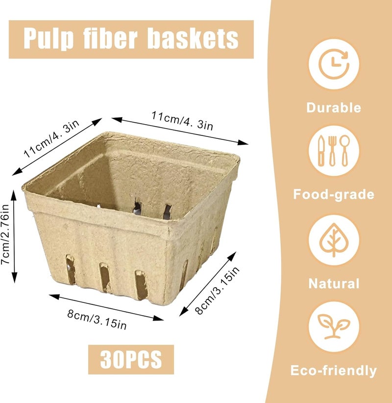 EXJEXJ 30 Pcs Natural Pulp Fiber Berry Basket Small Vented Berry Picking Basket Small Container Holder for Fruits Vegetable Farmer Market Grocery - Image 2