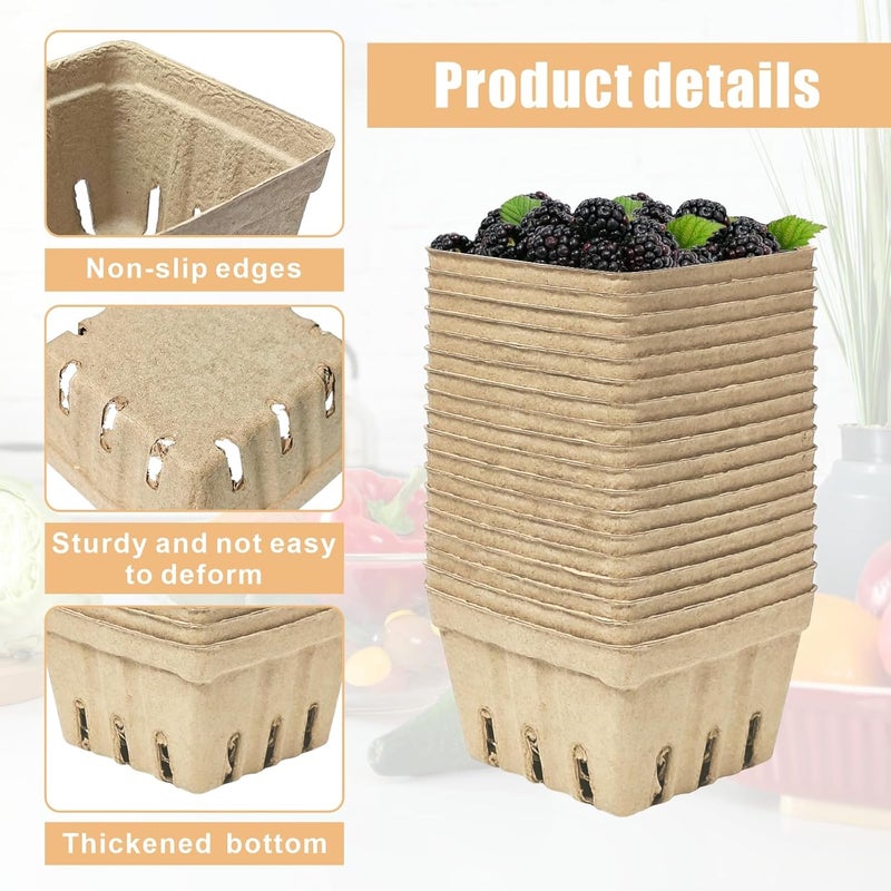 EXJEXJ 30 Pcs Natural Pulp Fiber Berry Basket Small Vented Berry Picking Basket Small Container Holder for Fruits Vegetable Farmer Market Grocery - Image 4
