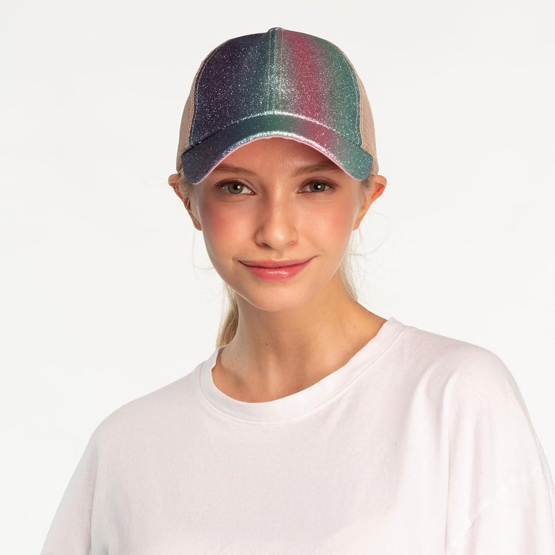 Cc Ponycap Messy High Bun Ponytail Adjustable Glitter Mesh Trucker Baseball Cap - Image 2