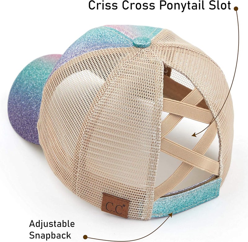 Cc Ponycap Messy High Bun Ponytail Adjustable Glitter Mesh Trucker Baseball Cap - Image 4