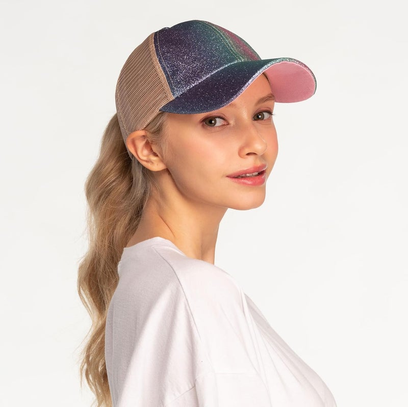 Cc Ponycap Messy High Bun Ponytail Adjustable Glitter Mesh Trucker Baseball Cap - Image 3