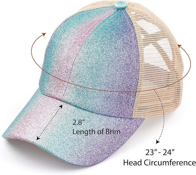Cc Ponycap Messy High Bun Ponytail Adjustable Glitter Mesh Trucker Baseball Cap - Image 5