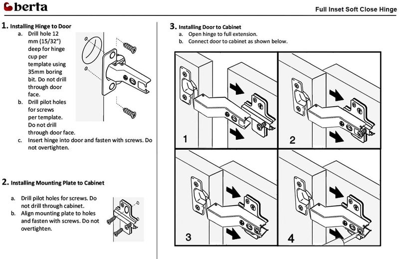 Berta 2-Pack Inset Soft Close Frameless Hinges, 110 Degree 6-Ways 3-Cam Adjustment Concealed Kitchen Cabinet Hinges - Image 5