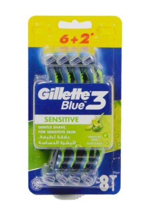 Gillette Blue 3 Sensitive Disposable Razors 6+2 Free Razors