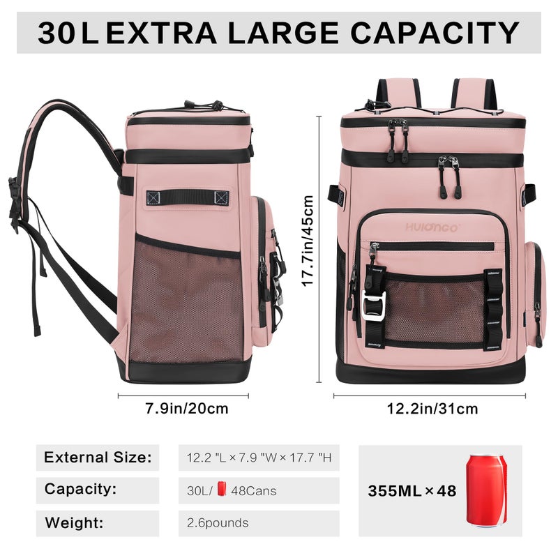 Hulongo 48Cans Large Cooler Backpack, Leakproof Insulated Backpack Cooler for Women, Waterproof, Double Deck, Pink - Image 2