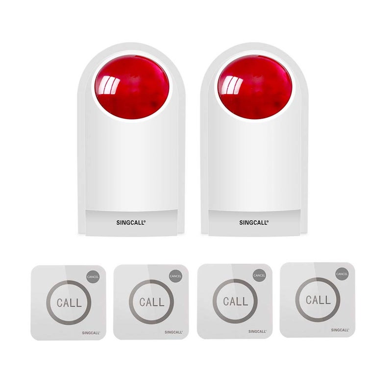 SINGCALL Strobe Siren Panic Alarm Button Siren Alarm with Light for Home Caring Loud Outdoor SOS Alert System 2 Red Flashing Siren and 4 Emergency Button for Store Hotel Jewelry Shop Security - Image 1