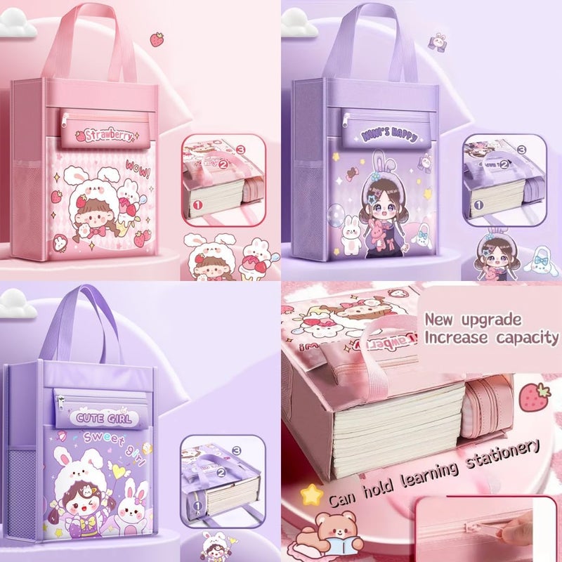 Funspark Cute Girl Print Delight Handbag/Tutor Pouch for Children, Test Paper Book Storage Pouch Kids Handmade Art Supplies Pouch Portable Storage Pouch School - Image 5