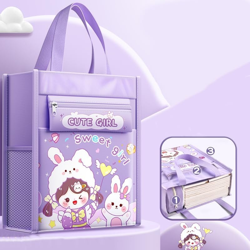 Funspark Cute Girl Print Delight Handbag/Tutor Pouch for Children, Test Paper Book Storage Pouch Kids Handmade Art Supplies Pouch Portable Storage Pouch School - Image 1
