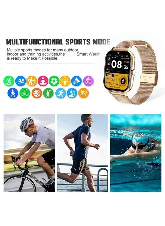 Smartwatch,Bluetooth Fitness Watch for Women Men,Sport Watch with Blood Oxygen Blood Pressure Heart Rate Sleep Monitor,for Android iOS,Gold - Image 5