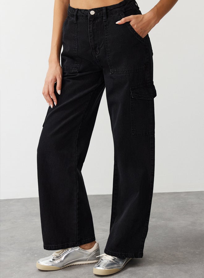 trendyol Black High Waist Wide Leg Jeans with Cargo Pocket TWOAW22JE0392  - Image 5