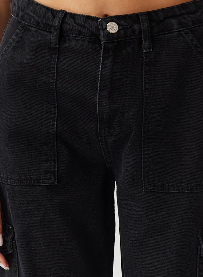 trendyol Black High Waist Wide Leg Jeans with Cargo Pocket TWOAW22JE0392  - Image 4