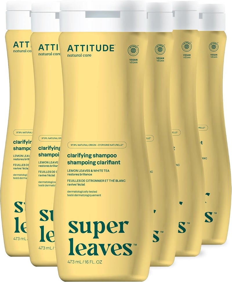 شامبو ATTITUDE المنظف، معتمد من قبل EWG، يحتوي على مكونات نباتية ومعدنية، نباتي وخالي من القسوة على الحيوانات، يحتوي على أوراق الليمون والشاي الأبيض، سعة 16 أونصة سائلة (عبوة تحتوي على 6 عبوات) - Image 1