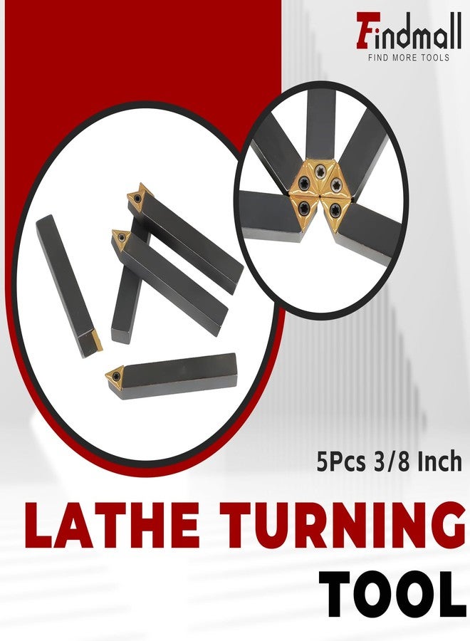 findmall 5Pcs 3/8 Inch Indexable Carbide Lathe Turning Tool Holder Metal Lathe Tools Inserts Bits with TCMT110204 Carbide Inserts - Image 3