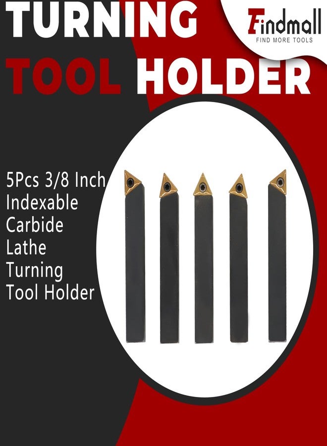 findmall 5Pcs 3/8 Inch Indexable Carbide Lathe Turning Tool Holder Metal Lathe Tools Inserts Bits with TCMT110204 Carbide Inserts - Image 2