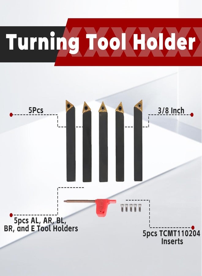 findmall 5Pcs 3/8 Inch Indexable Carbide Lathe Turning Tool Holder Metal Lathe Tools Inserts Bits with TCMT110204 Carbide Inserts - Image 4