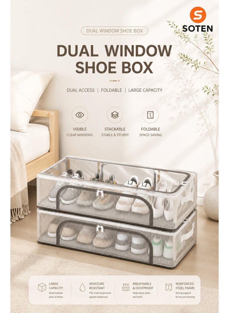 SOTEN 2-Pack Dual Window Shoe Rack & Shoe Cabinet – Underbed Storage Boxes for Shoes, Clothes, Toys | Durable, Foldable, Stackable Shoes Rack & Shoes Cabinet Organizer - Image 1