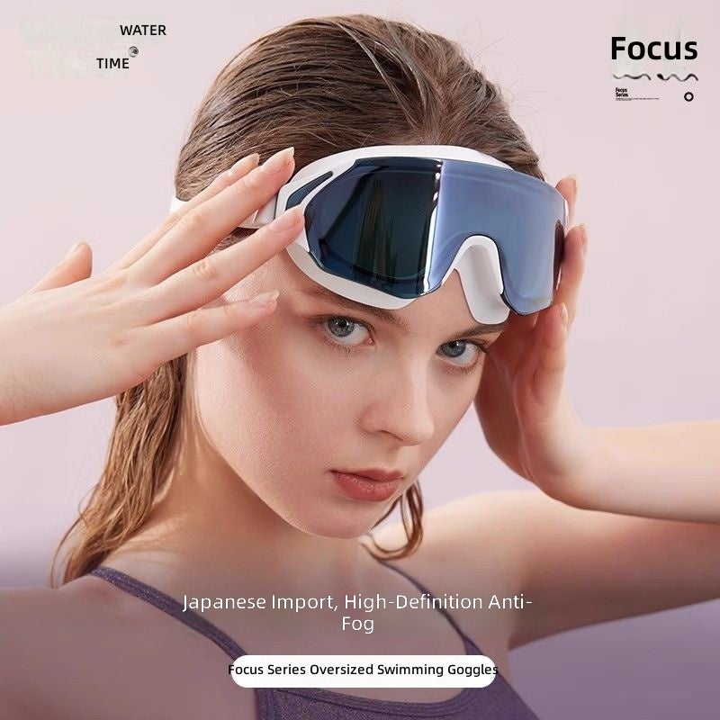 WATERTIME نظارات سباحة بتصميم إطار كبير من ووترتايم لقصر النظر، عدسات عالية الدقة مقاومة للضباب ومضادة للماء، مع طقم قبعة سباحة نسائية مطلية للرجال - Image 3