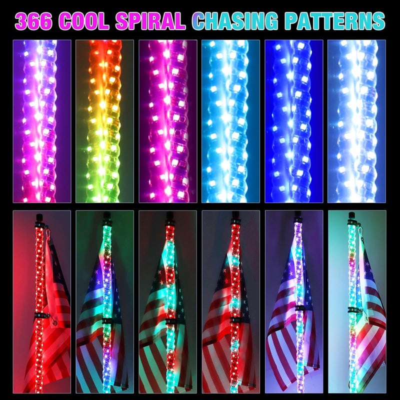 Beatto 2PCS 3FT(0.9M) RF Remote Control RGB LED Whips Light with Dacning/Chasing LED Antenna Light for Off-Road Vehicle ATV UTV RZR Jeep Trucks Dunes - Image 5