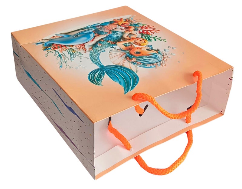 GOLD LEAF 10 Pcs Mermaid Party Favors Bags with Handles for Kids 20x8x23cm Under the Sea Candy Goodie Treat Bags Girls Baby Shower Princess Decorations Mermaid Theme Birthday Party Supplies. (Orange). - Image 5