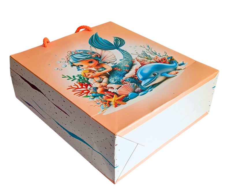 GOLD LEAF 10 Pcs Mermaid Party Favors Bags with Handles for Kids 20x8x23cm Under the Sea Candy Goodie Treat Bags Girls Baby Shower Princess Decorations Mermaid Theme Birthday Party Supplies. (Orange). - Image 4