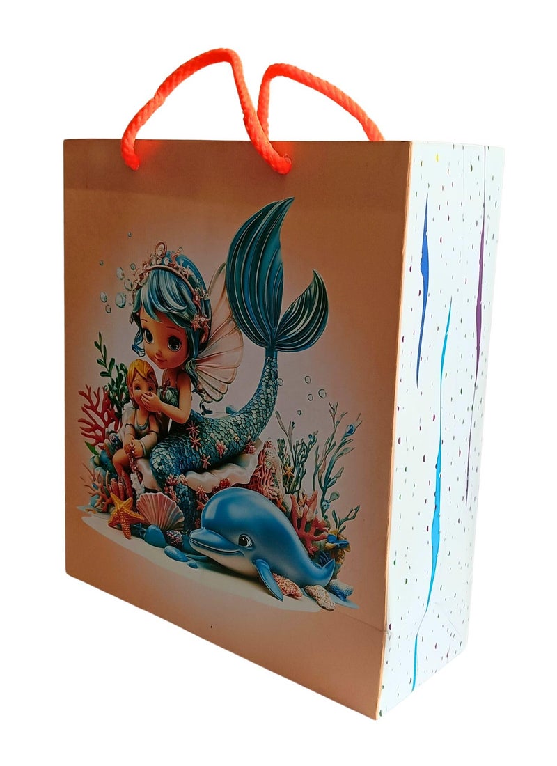 GOLD LEAF 10 Pcs Mermaid Party Favors Bags with Handles for Kids 20x8x23cm Under the Sea Candy Goodie Treat Bags Girls Baby Shower Princess Decorations Mermaid Theme Birthday Party Supplies. (Orange). - Image 2