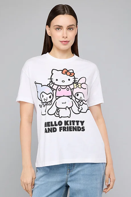 أر أند بي Hello Kitty & Friends Print T-Shirt with Crew Neck and Short Sleeves