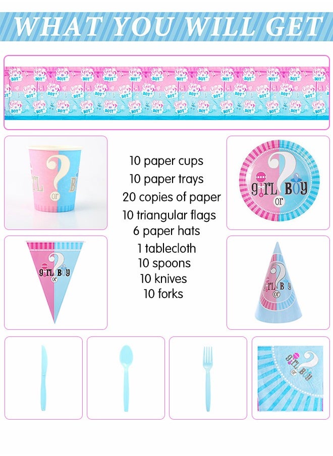 GROIC Gender Reveal Party Supplies, Gender Reveal Disposable Cutlery Set, Boys or Girls Paper Plate Cups Napkins Tablecloth Banners, Baby Shower Decor  - Image 2
