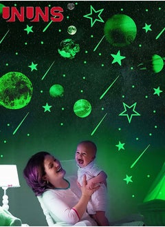 UNUNS 3D Space Wall Sticker Set,Glow In The Dark Stars And Planets,10 Glowing Planet,Noctilucent Solar System For Kids Wall Decals,158pcs  - Image 3