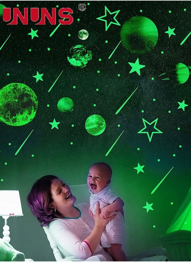 UNUNS 3D Space Wall Sticker Set,Glow In The Dark Stars And Planets,10 Glowing Planet,Noctilucent Solar System For Kids Wall Decals,158pcs  - Image 3