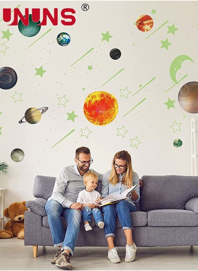 UNUNS 3D Space Wall Sticker Set,Glow In The Dark Stars And Planets,10 Glowing Planet,Noctilucent Solar System For Kids Wall Decals,158pcs  - Image 5