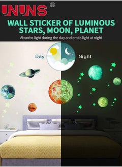 UNUNS 3D Space Wall Sticker Set,Glow In The Dark Stars And Planets,10 Glowing Planet,Noctilucent Solar System For Kids Wall Decals,158pcs  - Image 2