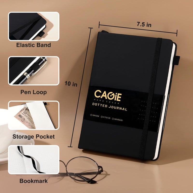CAGIE Bullet Dotted Journal Notebook 320 Pages 100 GSM Paper Hardcover A5 Dot Grid Notebook Leather Journals for Writing Women Men Work Journaling, Black - Image 5