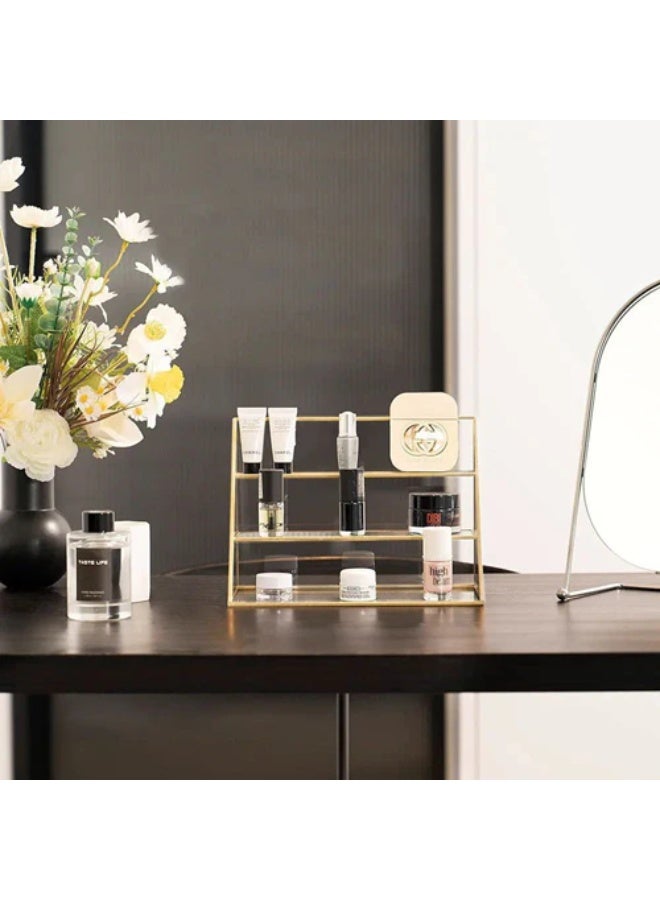 3-Tier Glass Organizer Shelf – Elegant Multi-Level Storage Rack with Clear Glass Shelves and Metal Frame - Image 3